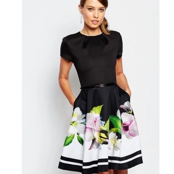 Ted Baker Black Floral Midi Dress - Picture 13 of 14